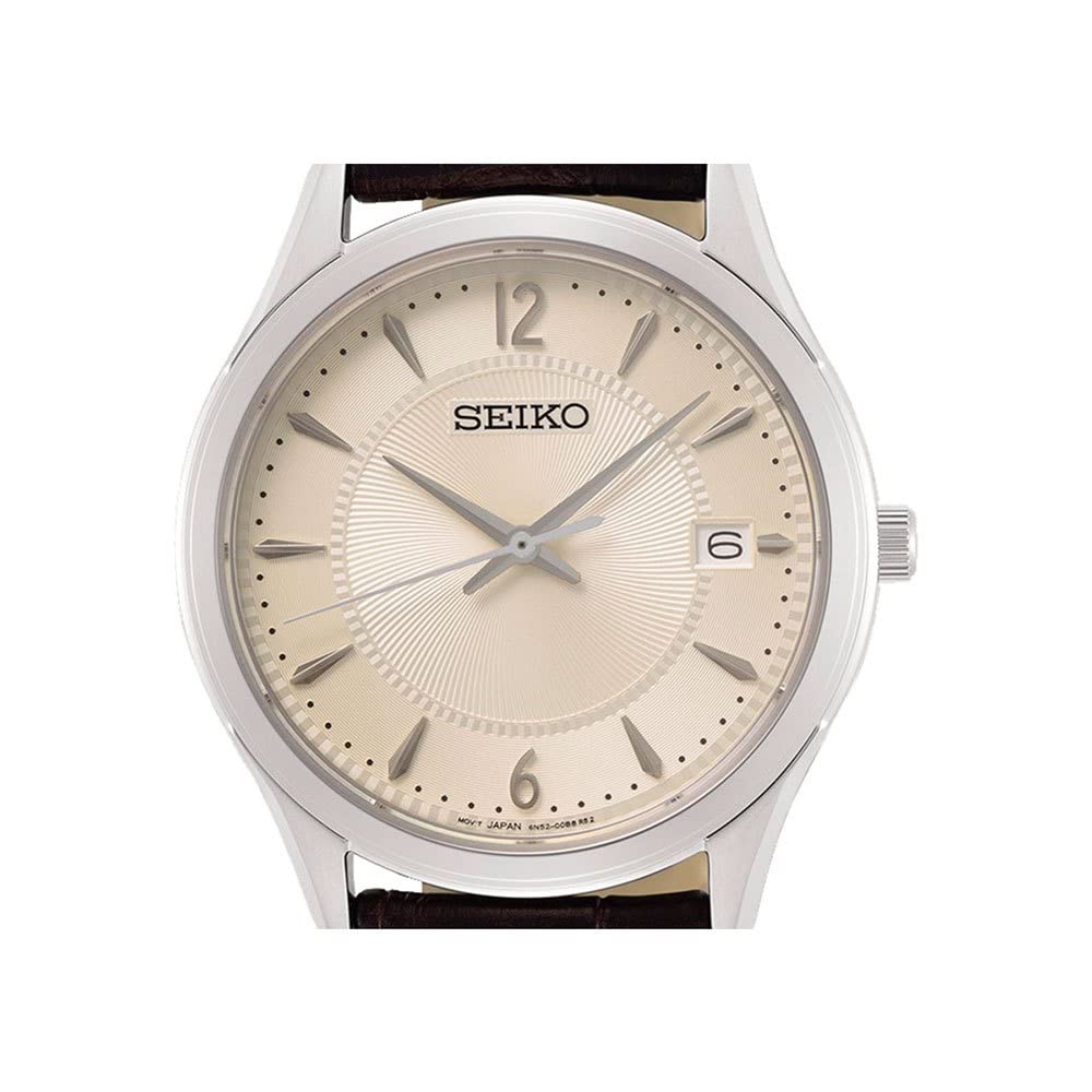 Seiko Мужские аналоговые кварцевые часы Кожаный ремешок SUR421P1 Серебристый ремешок