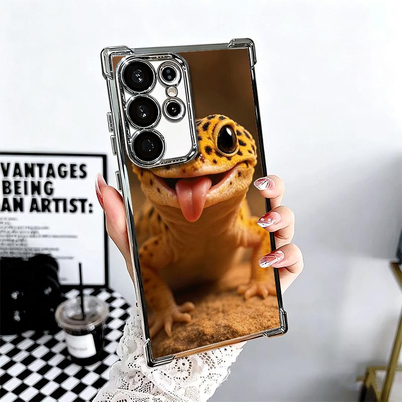Lizards Geckos Cute Pet Plating Phone Case For Samsung Galaxy S24 S25 FE S26 Edge S23 Ultra S22 S21 Plus S20 Anti-Fall Airabag C