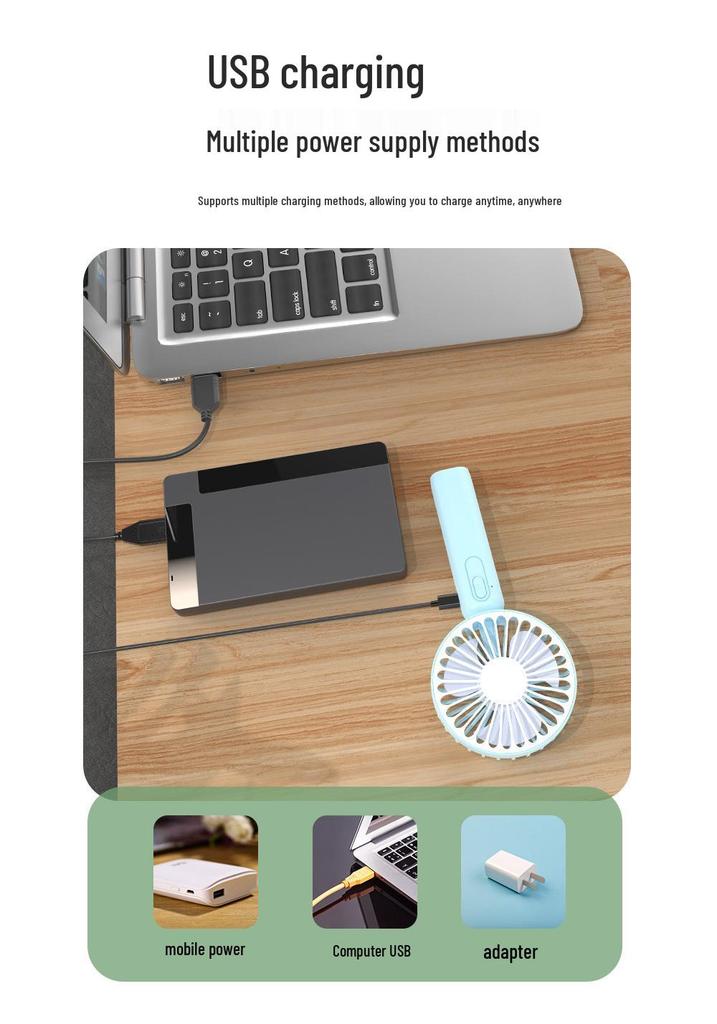 Portable Silent Desktop Fan: Handheld, Rechargeable, 3-Speed, Customizable, Powerful Wind for Dormitories