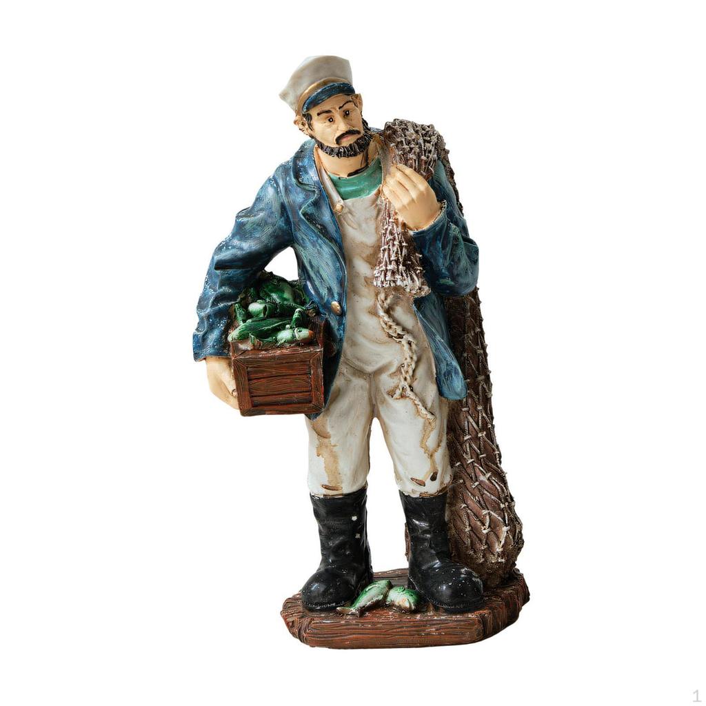 Fisherman Statue Figurine Desk Figure Decoration Home Decor Xmas Gift Sculpture Resin Sailor