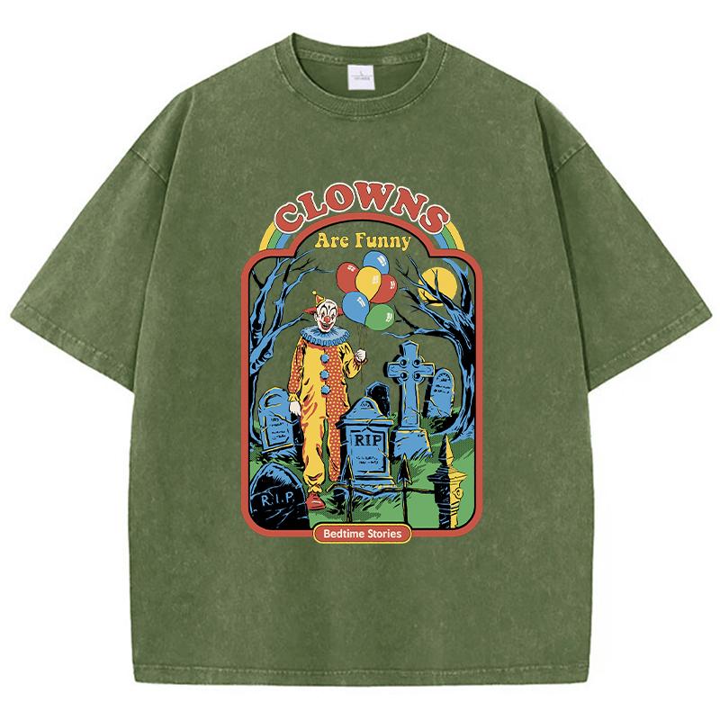 Clowns Are Funny Print Women Wash T-Shirt Summer Casual Distress T Shirts Street Short Sleeve Breathable Soft Clothes