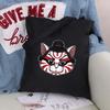 Women Bag Shopper Large Capacity Eco Canvas Cotton Shopper Foldable Fashion Black Cartoon Pictures Handbag Canvas Tote Bag