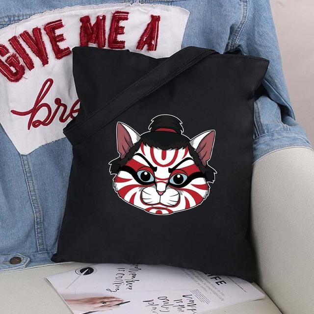 Women Bag Shopper Large Capacity Eco Canvas Cotton Shopper Foldable Fashion Black Cartoon Pictures Handbag Canvas Tote Bag