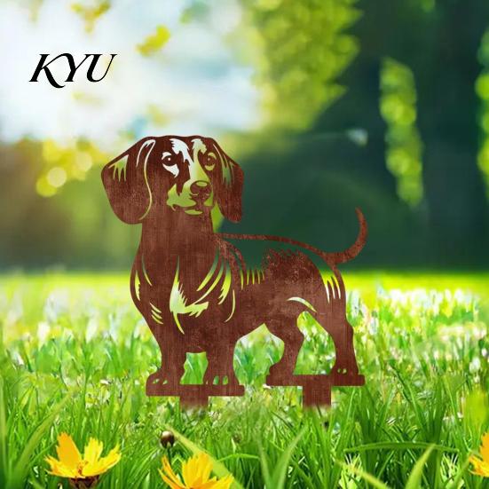 Outdoor Lawn Ornament Metal Dachshund Garden Stake, Rusty Animal Silhouette Decorative Yard Stake Art for Outside Lawn, Pathway, Patio, Flower