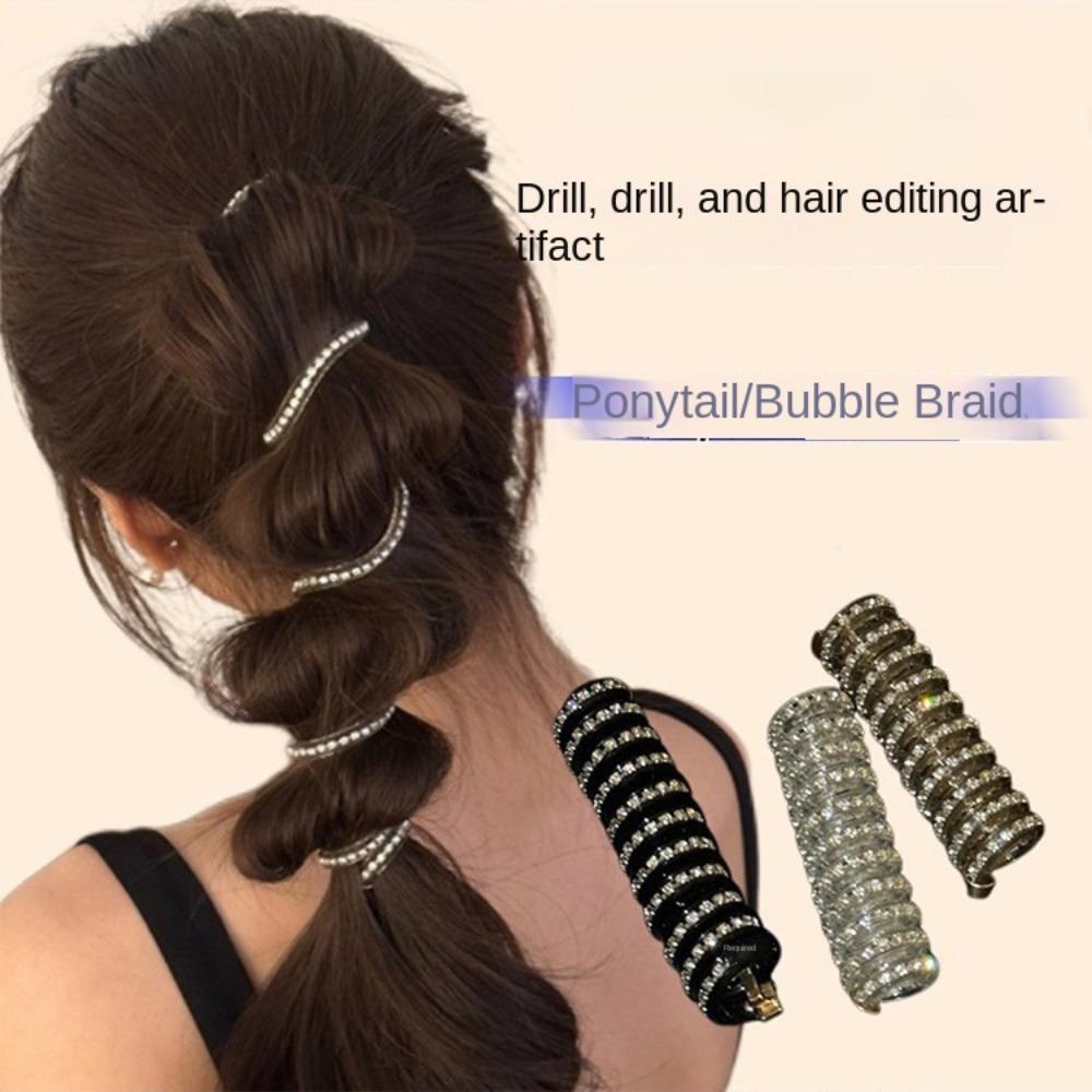 Spiral Coil Telephone Line Hair Loop Rhinestone Head Rope Ponytail Fashion Hair Bands  Girls