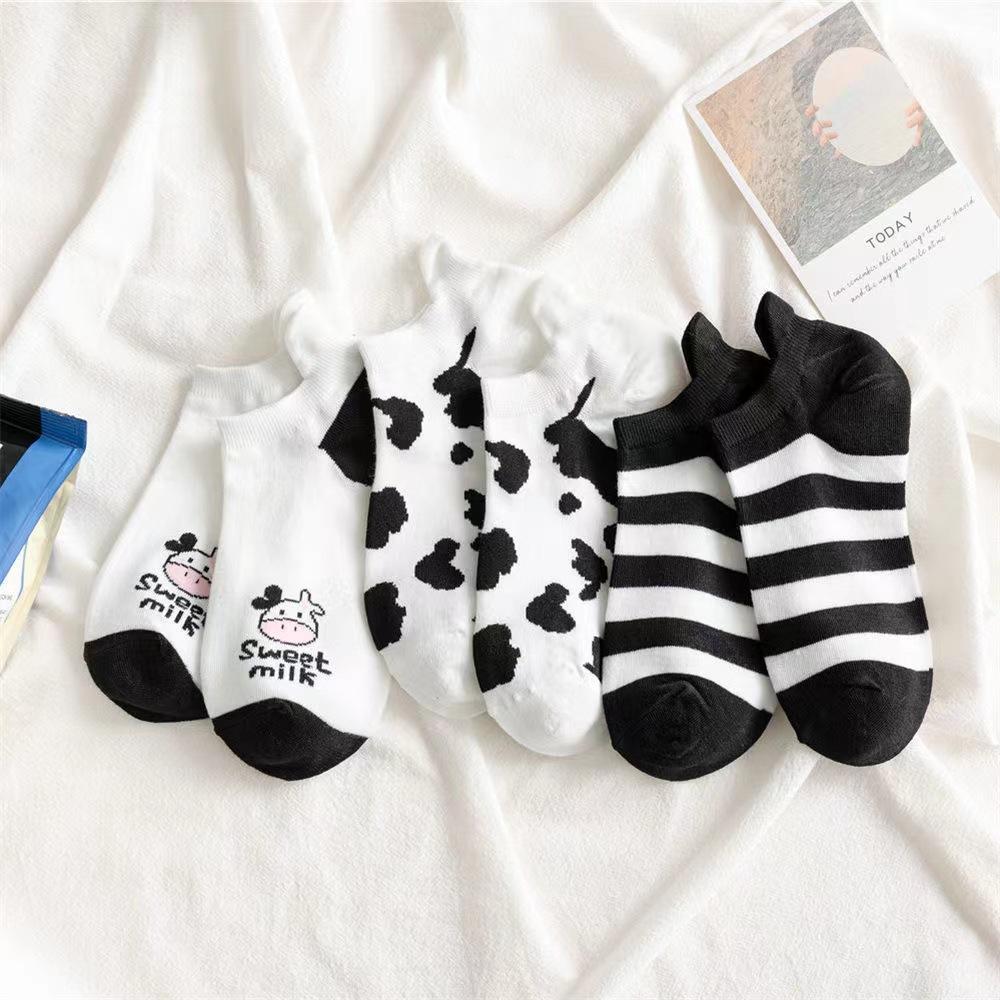 5 пар женских носков с милым коровьим узором, короткие носки, креативные носки с принтом, носки до щиколотки