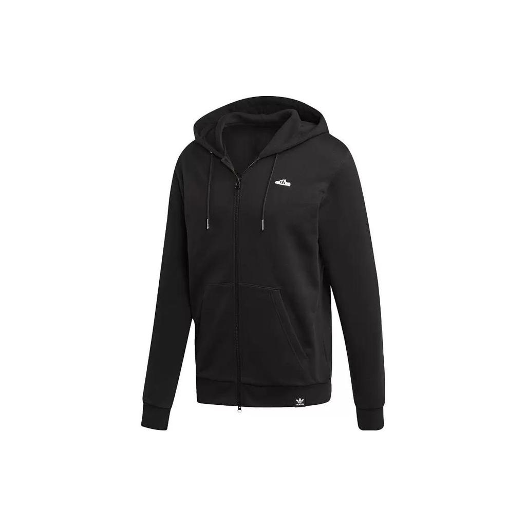 Adidas Originals Trefoil Mini Embroidered Full-Zip Hooded Sweatshirt Men Outerwear Black FK9980