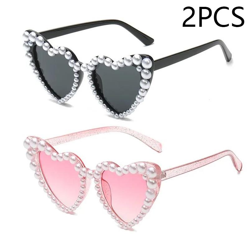New In Luxury Fine Shimmering Love Pearl Sun Glasses Women Heart Glasses Casual Bling Sunglasses Lentes  Mujer