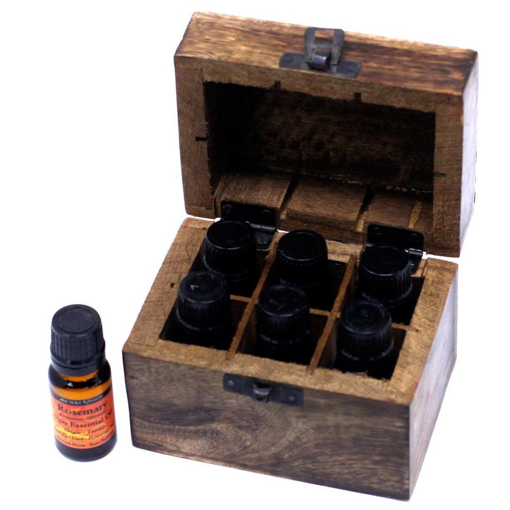 Essential Oil Storage Box Floral Carved 6 Bottles