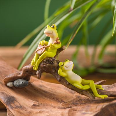 Мультяшная фигурка лягушки смола гриб чтение лежа гитара статуэтка лягушки скульптура для дома