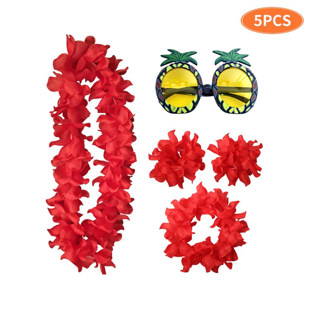 Hawaiian Flower Garland Set with Pineapple Glasses and Wristbands for Festival Party Costume Decoration Accessories