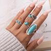 Retro Bohemian Feather & Turquoise 4-Piece Ring Set