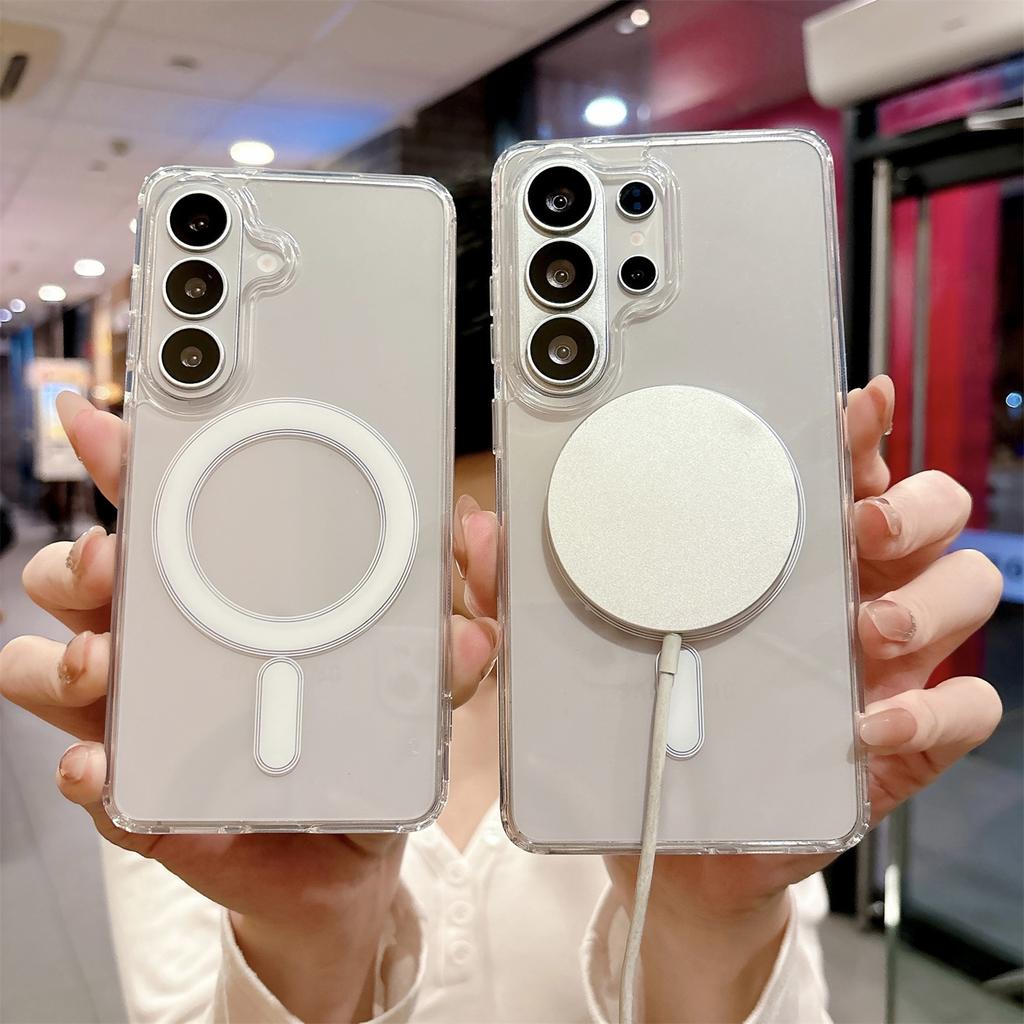 Прозрачный противоударный чехол для Samsung Galaxy S26 S25 S24 S23 Ultra S22 S23 S24 S25 S25 Plus Магнитная зарядка Чехол для телефона