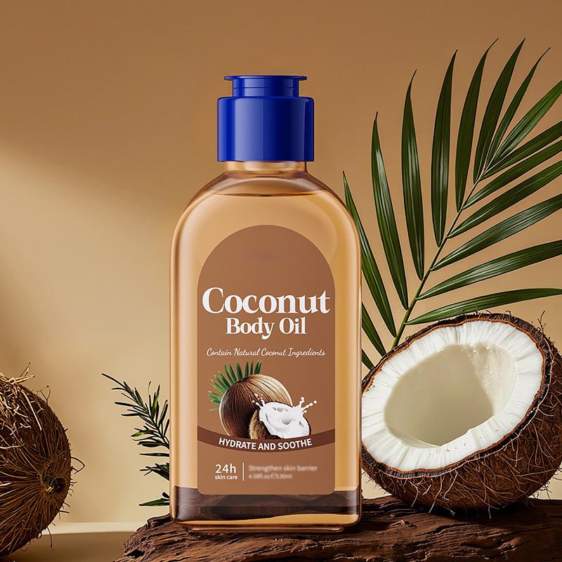 Natural Coconut Body Oil 130ml - 24H Moisture, Lightweight Gel-Oil, Soothes Dry Skin, Non-Greasy