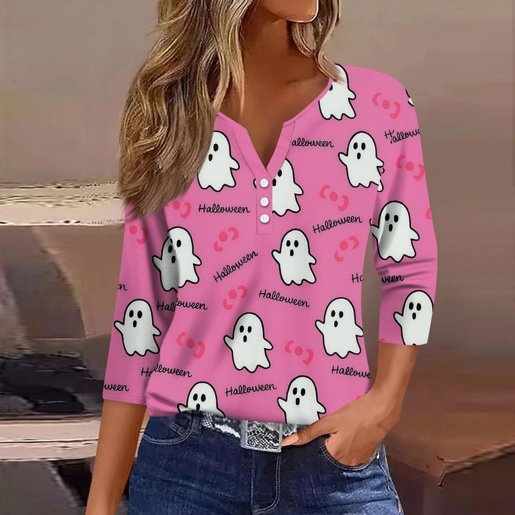 Women's T Shirt Tee Print Button 3/4 SleeveDaily Weekend Fashion Basic V- Neck Regular Top