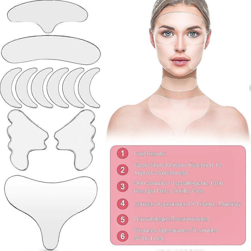11 Pieces Reusable Silicone Chest Wrinkle Pads Patches, Silicone Neck Wrinkle Patches Pad Forehead Pad Set