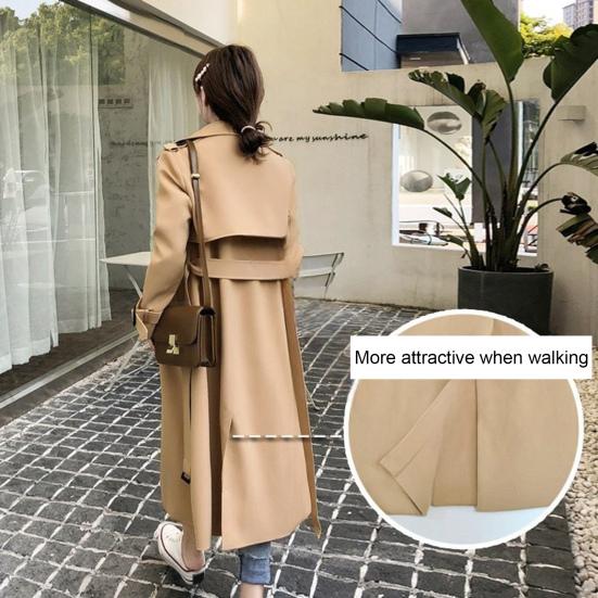 Women's Trench Coat Double-Breasted Classic Lapel Overcoat Windproof Long Belted Jacket Fall Outerwear with Pockets