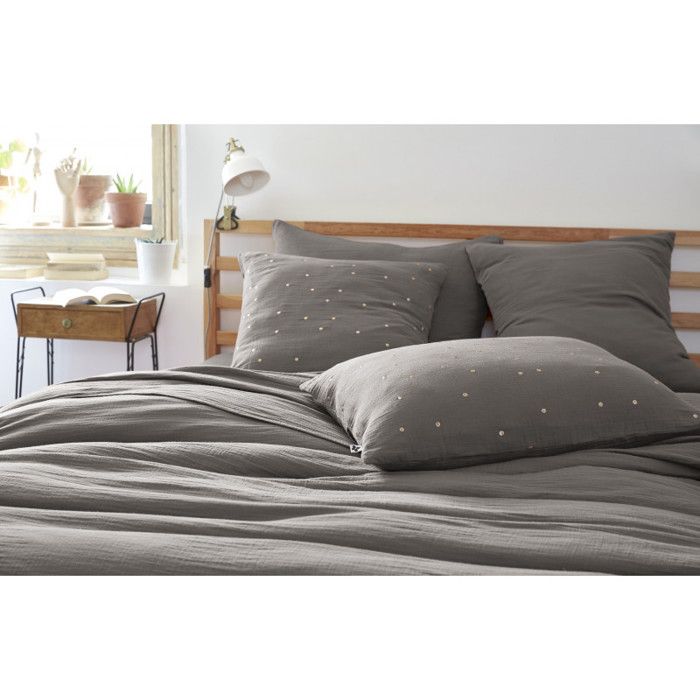Golden Polka Dot Decorative Pillowcase "Gaïa Chic" 60 X 60 Cm &; 50 X 70 Cm "Cotton Gauze" - Gaïa Chic Granit - 60 X 60 Cm
