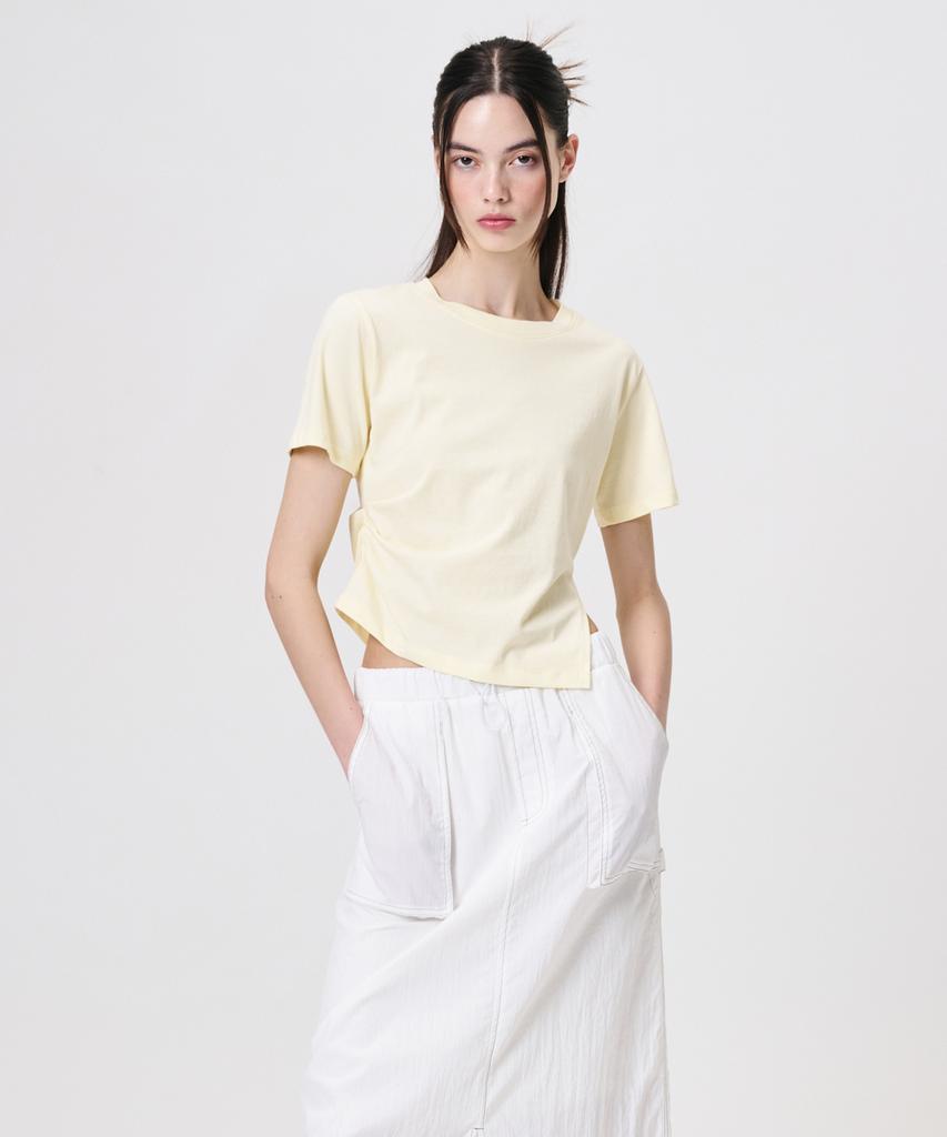 ETMON Slit Pintuck T-Shirt, Light Yellow