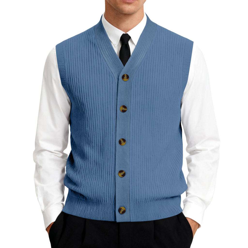 Men's V-Neck Sleeveless Knit Cardigan Vest