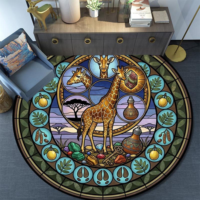 Forest Wildlife Mandala Round Area Rug Under Office Chairs Bedroom Living Room Home Decor