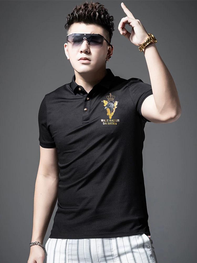 European New 2025 Men's Polo Shirt Short-Sleeve T-Shirt Trendy Brand Rhinestone Men's Casual Polo Top Summer
