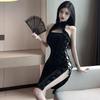 Lady Sexy Lingerie Sexy Hollow Out No Need To Take Off Exposed Chest High Slit Side Straps Tempting Passion Cheongsam Nightgown
