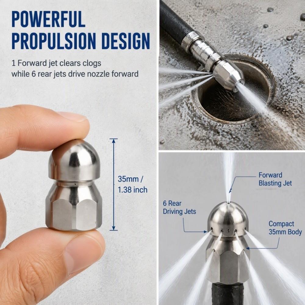 Stainless Steel High Pressure Washer Nozzle 3/8 Inch Drain Cleaning Nozzle Textile Industry