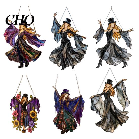 Child Safe Window Ornament Dancing Lady Sun Catcher, Acrylic Hanging Ornament, Bohemian Gothic Boho Chic Home Decor Woman Spinner, Gift for