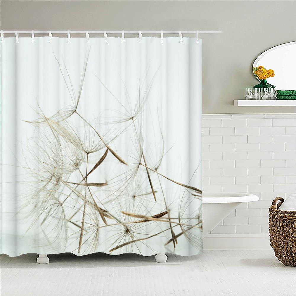 Высококачественная синяя ткань с принтом свежих листьев, занавеска для душа, экран для ванной с растениями, водонепроницаемый декор для ванной комнаты с крючками