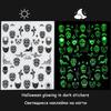 Adhesive Skull Pumpkin Spider Web Manicure Luminous 3D Halloween Nail Stickers Glow In The Dark