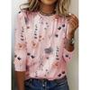 Floral Print Crew Neck T-Shirt, Casual Long Sleeve Top for Spring & Fall, Women's Clothing