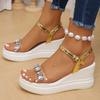 Мода Мода Стразы Женские Босоножки на Танкетке Лето 2025 Толстая Подошва Пляжная Обувь Женщина Ремешок на Щиколотке Массивная Платформа Sandalias Mujer