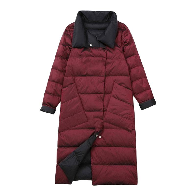 Double Sided Long Down Jacket Spring Autumn Turtleneck White Duck Down Warm Parkas Black Gold Gray Light Blue Green White S-5XL