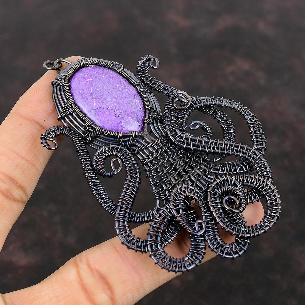 Подвеска из пурпурита, подвеска, обернутая медной проволокой, подвеска ручной работы, чудесная подвеска из драгоценного камня, пурпурит, медные украшения, подвеска-осьминог для подарков