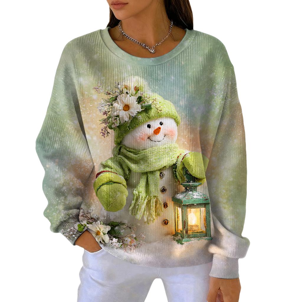 Women's Fashion Casual Gradient Christmas Print Pullover Sports Long-Sleeve Top