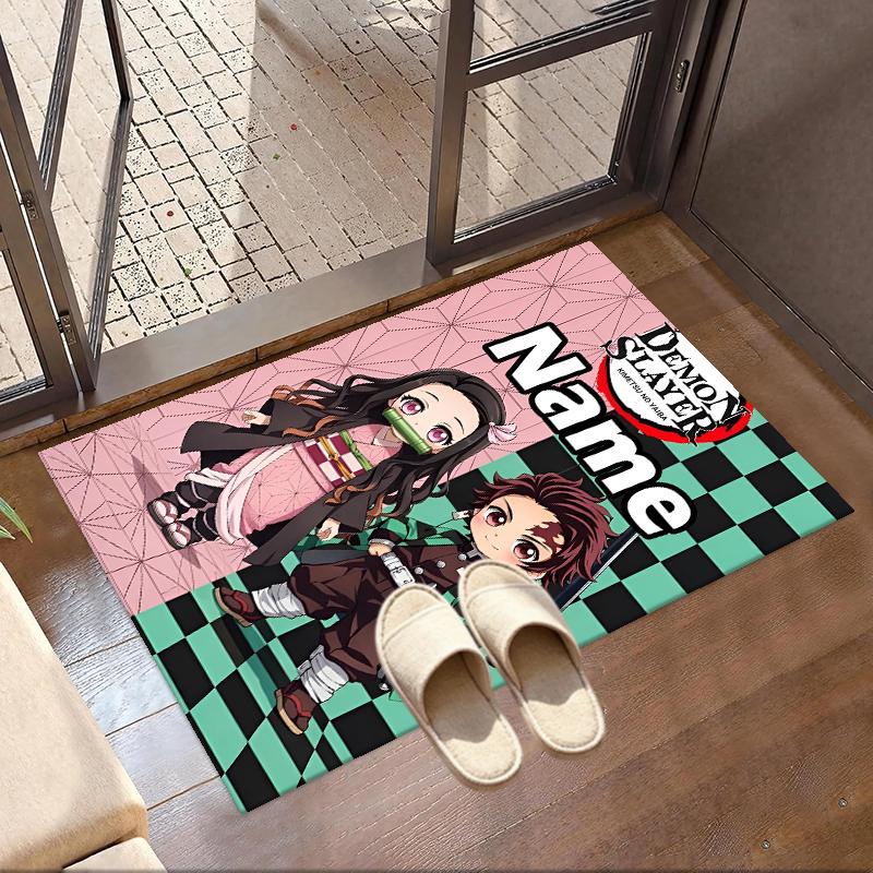 Custom Name Personalized Demon Slayer Print Carpet, Versatile Home Decor Rug, for Playroom, Apartment, Balcony, Entryway, Hallway Gift