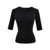 Cashmere medium-sleeved round neck front shoulder T-shirt women's summer new American solid color elastic slim-fit five-quarter sleeve bottoming shirt