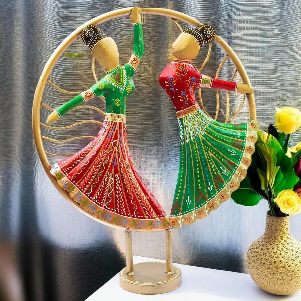 Vibrant Graceful Dancers Tabletop Showpiece - Iron Hand-Painted Home Decor - Ideal for Wedding, Anniversary & Housewarming Gifts (Circle Dancers)