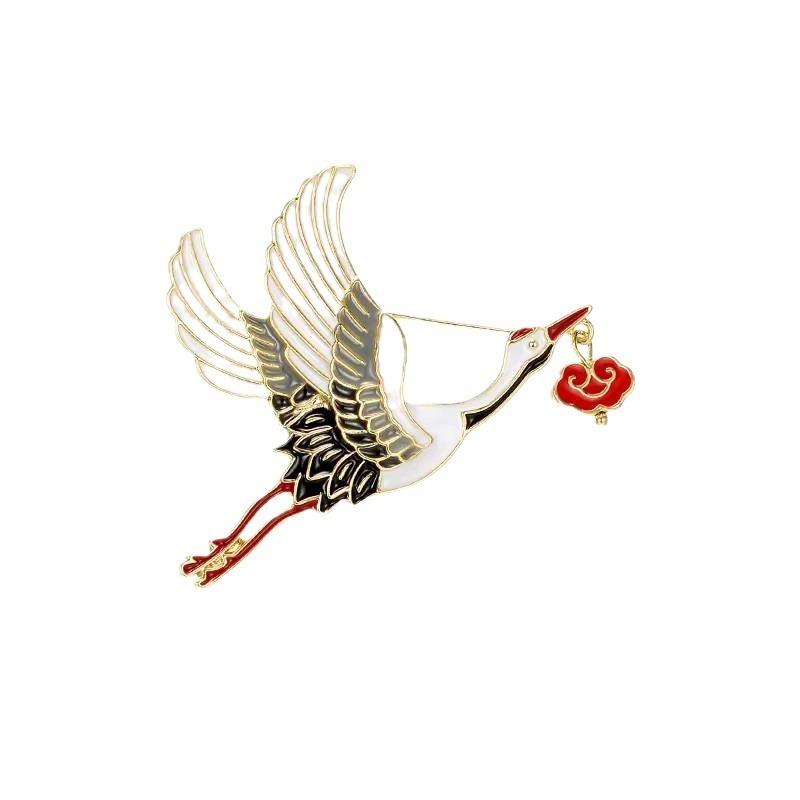 Chinese-style Classical Auspicious Crane Brooch, High-end Women's Artistic Enamel Brooch, Personalized and Exquisite Suit Pin