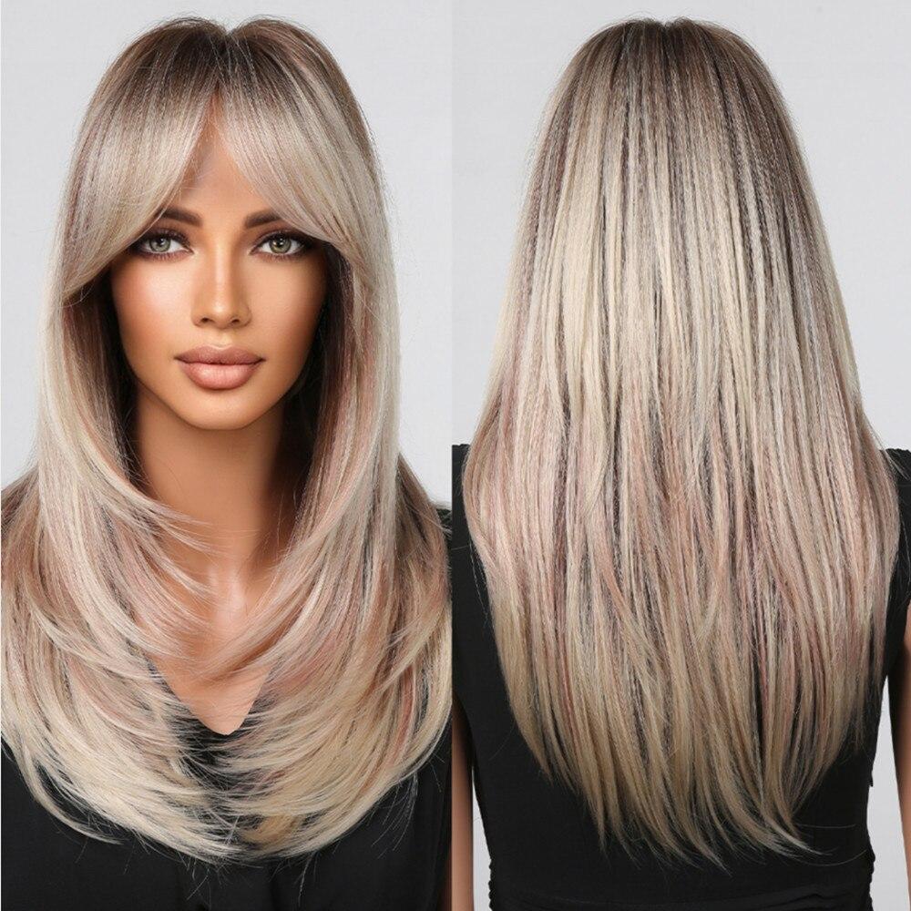 ALAN EATON Черно-розовые синтетические парики с эффектом омбре для чернокожих женщин, длинный многослойный прямой парик, разноцветные волосы для косплея, высокая температура