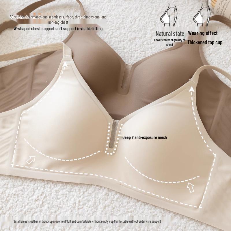 V-Neck Seamless Push-Up Bra – Women's Soft, Supportive & Anti-Sagging Design Without Steel Ring.