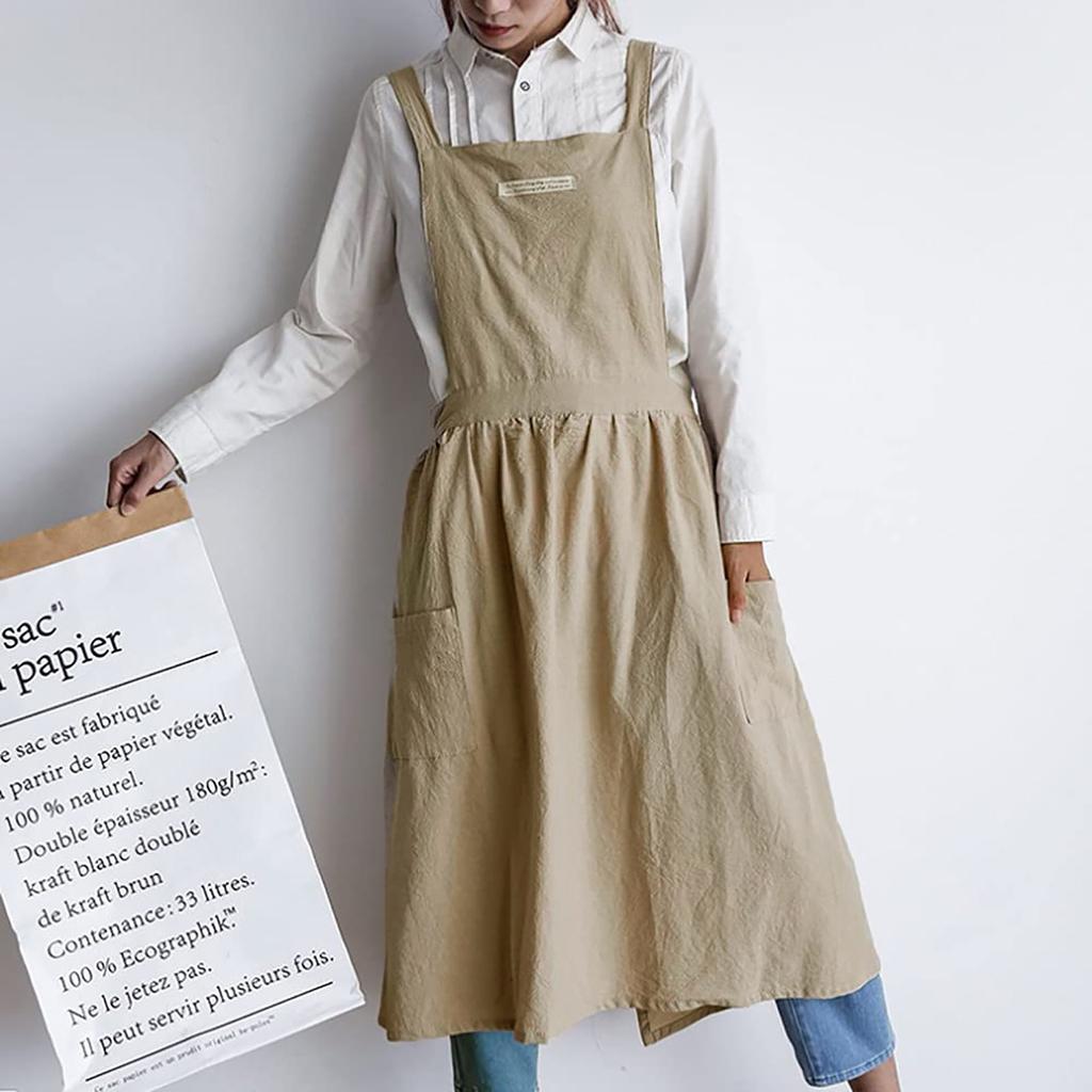 Soft Cotton Kitchen Cooking Apron With Cross Back For Cooking Catering Work Commercial Restaurant The Size Can Be Customized