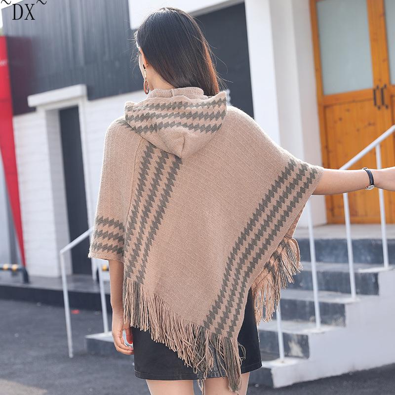 DX~~ осенне-зимний новый вязаный кашемировый плащ из тонкой шерсти, шаль с капюшоном, черно-белая шаль с геометрическим рисунком, соответствующая цвету