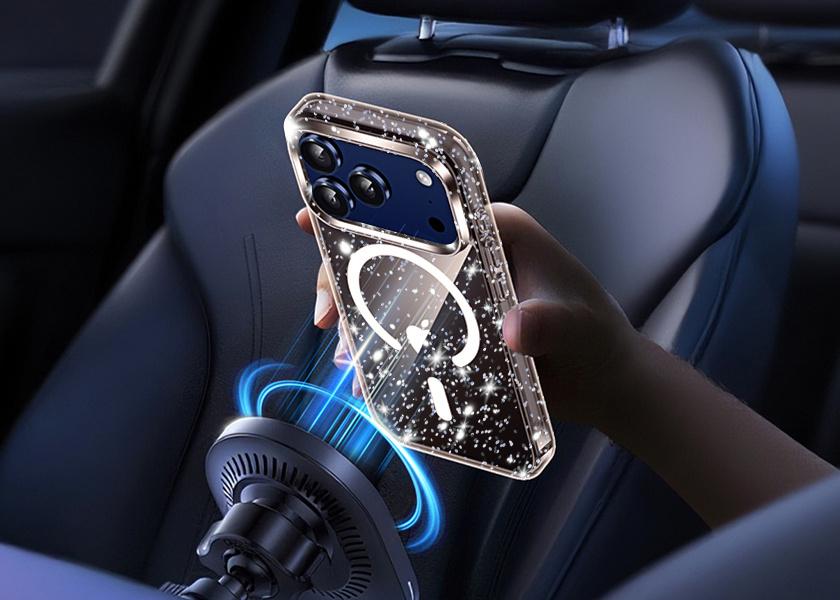 iPhone 17 Pro Case, MagSafe-Resistant, Glitter, Translucent Gold