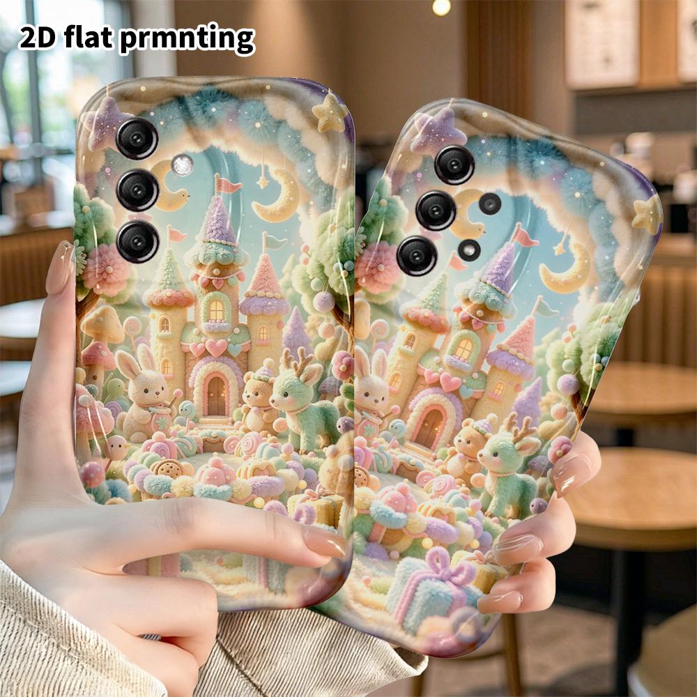 Phone Case: 2D flat design suitable for Samsung Galaxy A34 A35 M05 M06 S20 S22 S21 FE Plus 5G protective case, Forest Magic Castle, perfect Christmas