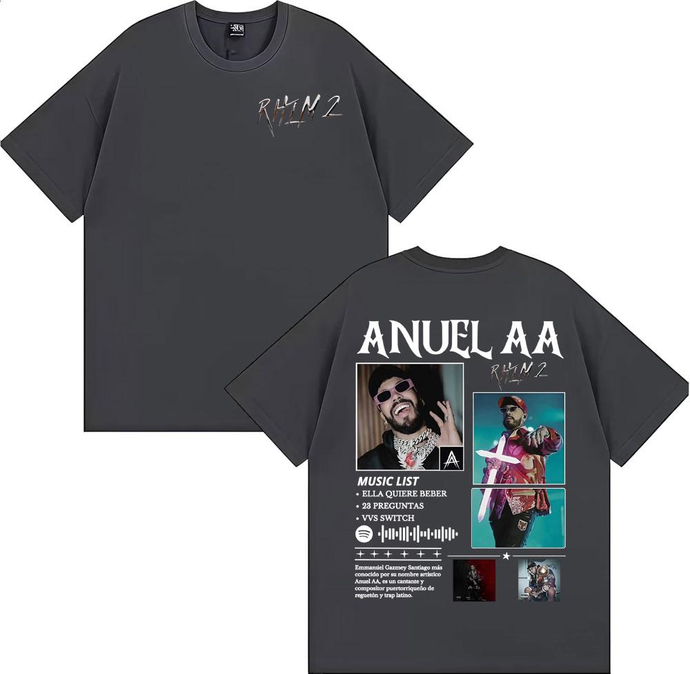 Rapper Anuel AA Rhlm 2 Album 2025 Merch Tshirts for Unisex Women Fashion Gothic Vintage T Shirt Oversized Cotton Tshirt Streetwear