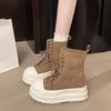 Retro Lapel Lace-up Muffin Platform High-top Shoes Women's Martin Boots New Small Height-increasing Casual Shoes