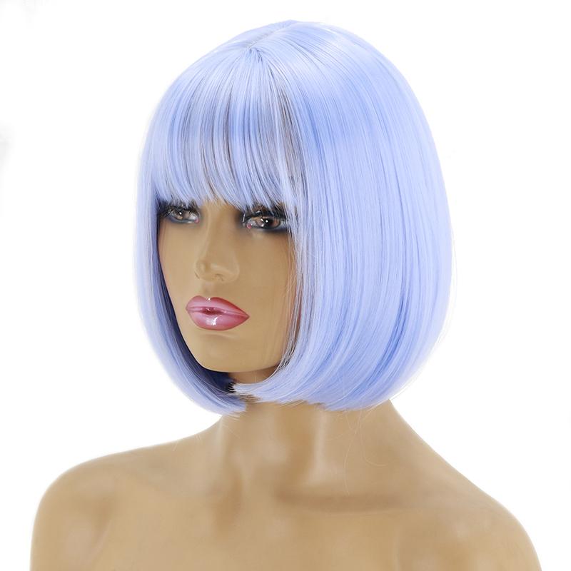 LISI HAIR Women Pink Hair with Bangs Synthetic Cosplay Pink Wig Shoulder Length Straight Bob Green Purple Blonde Halloween Wig