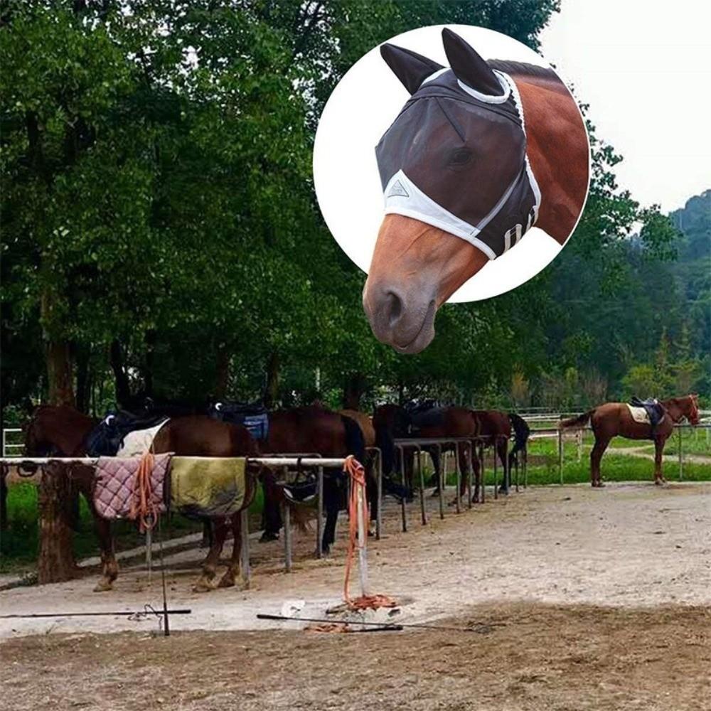 Adjustable Horse Fly Mask Professional Anti-Flyworms Mask Equestrian Horse Face Cover  Riding Gear